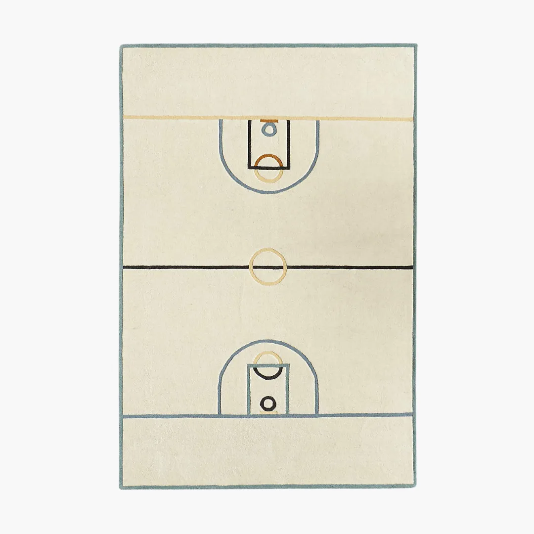 Court Play Rug featuring minimalist basketball court design – hand-tufted wool rug by Sneagear