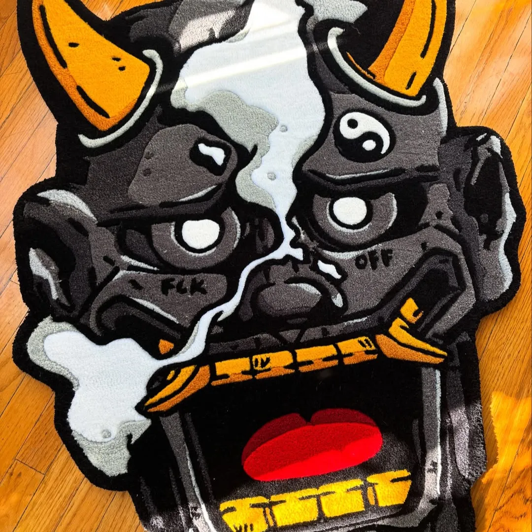 Demon Veil Inked Rug Dark artistic rug inspired by demon mask art – Demon Veil Rug by Sneagear