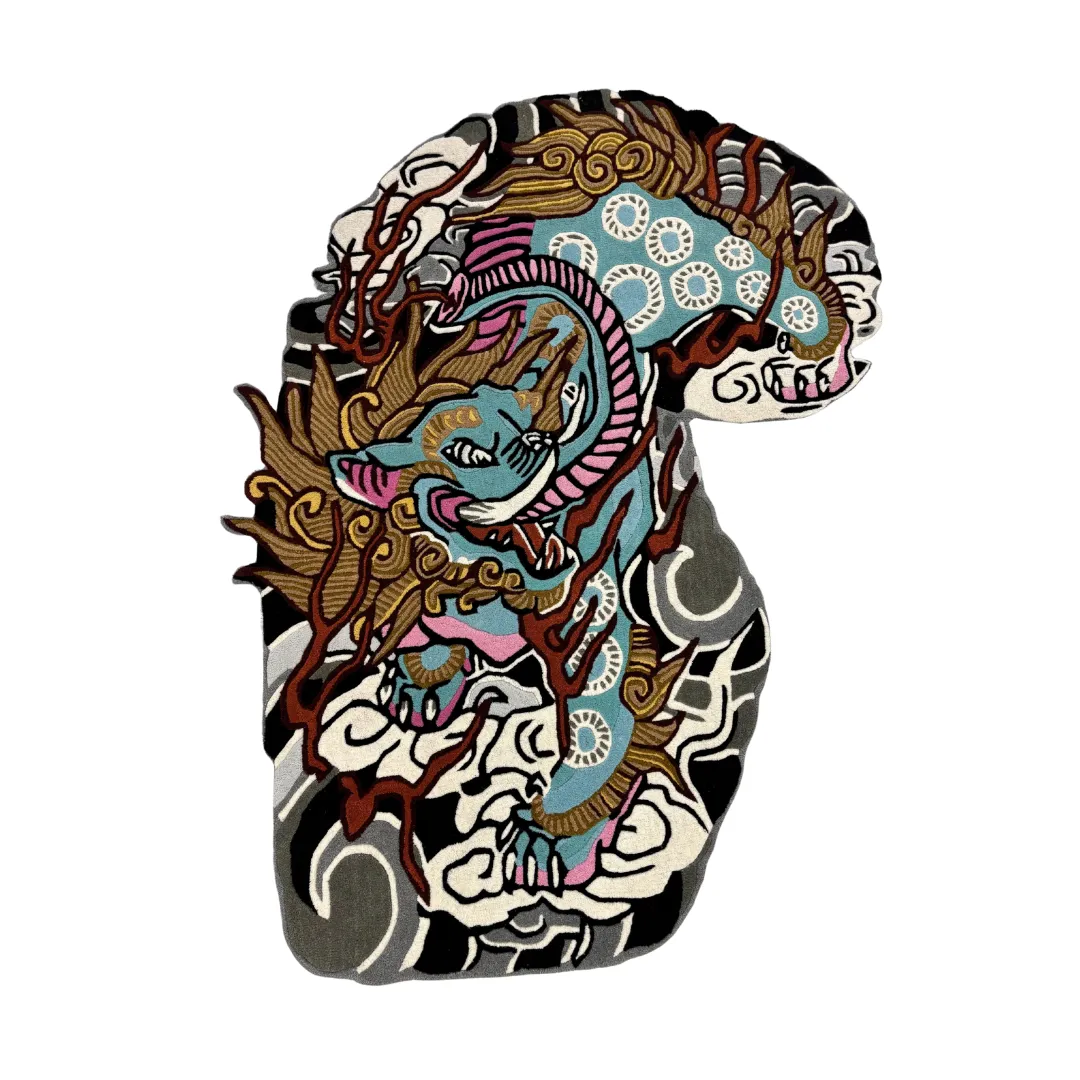 Draconic Pulse Rug featuring a mythical dragon design in bold colors – hand-tufted art rug by Sneagear