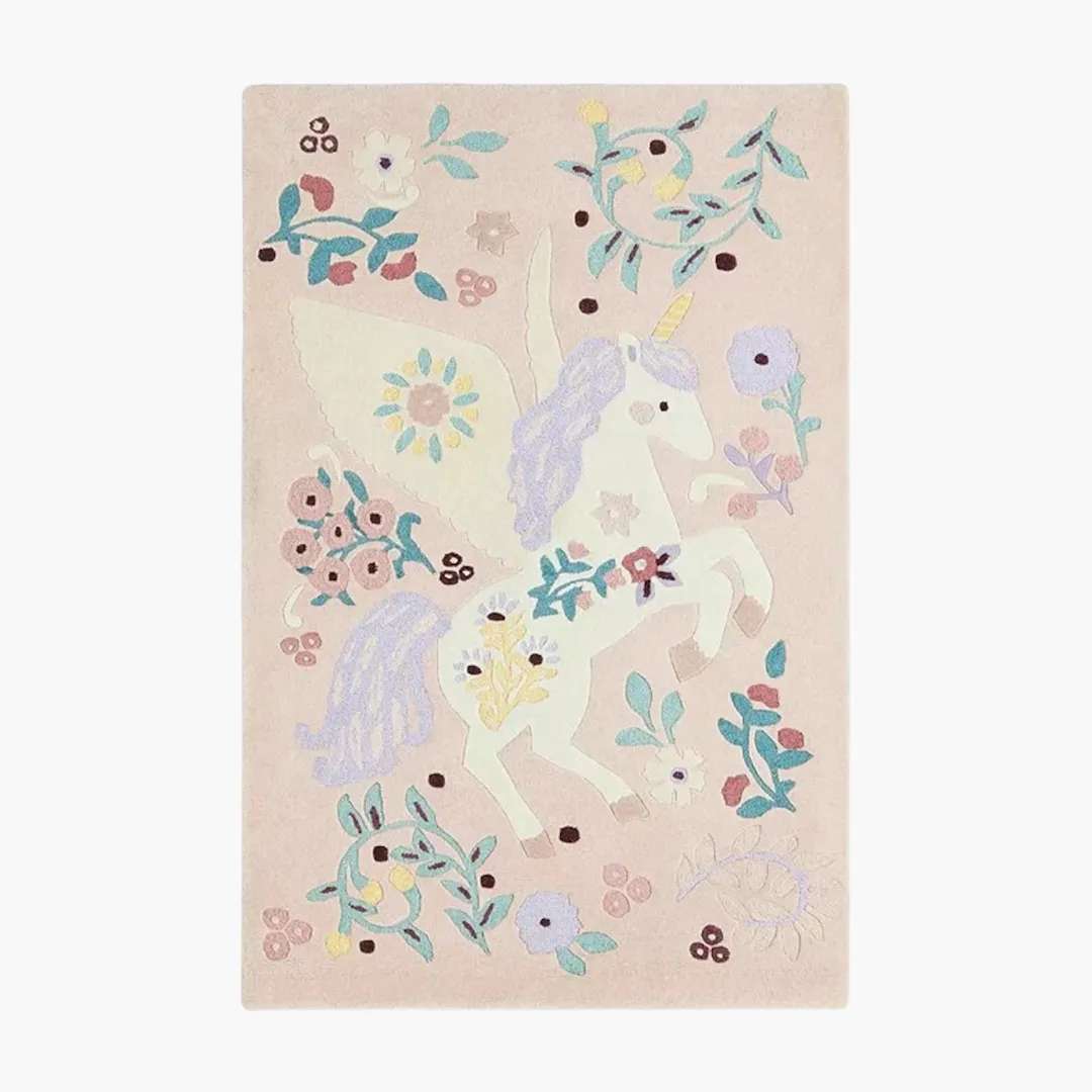 Dreamy Unicorn Rug featuring pastel floral patterns and a whimsical unicorn – hand-tufted wool rug by Sneagear