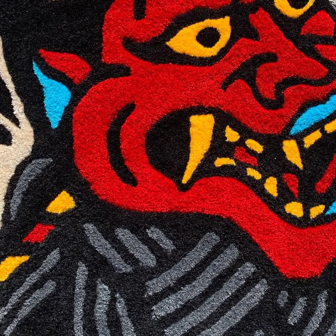Bold Japanese tattoo-style rug with demon and woman illustration – Dual Spirit Rug