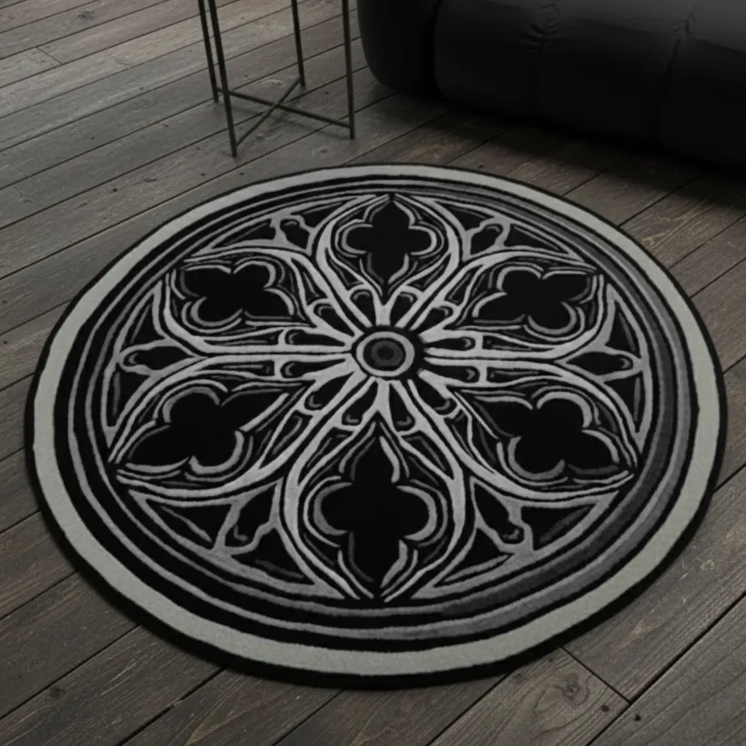 Eclipse Halo Rug featuring gothic circular pattern in black and grey – hand-tufted wool rug by Sneagear