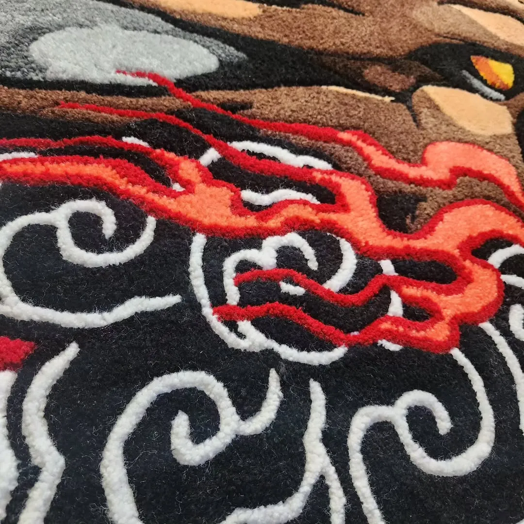 Hand-tufted wool rug showcasing bold fiery canine design – Inferno Fang Rug by Sneagear