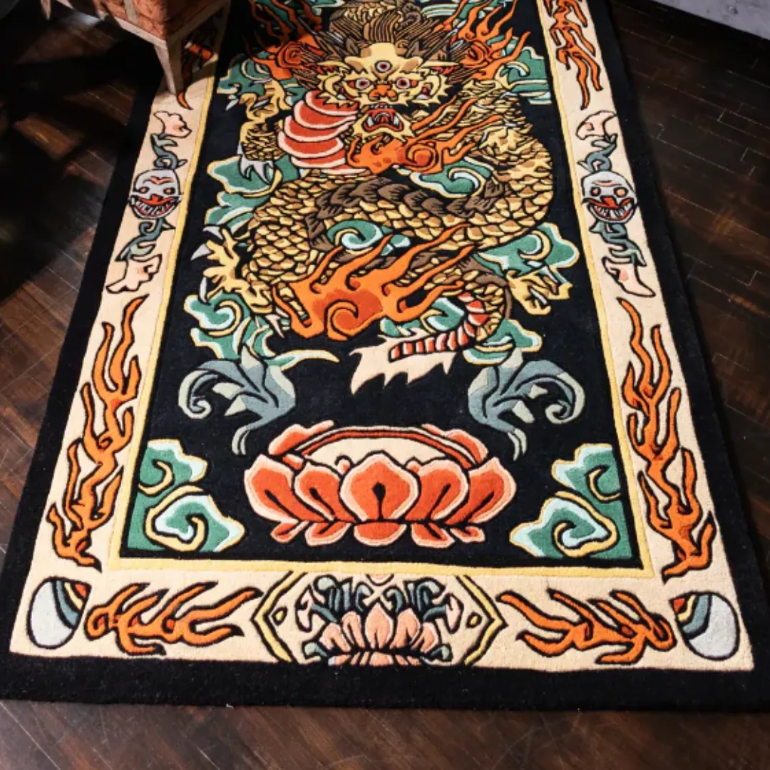Fireborne Tattoo Rug Fireborne Spirit Rug placed in a living room under the chair