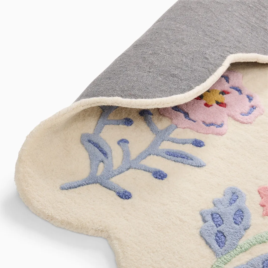 Floral oval rug with bees, butterflies, and blossoms – Honey Lull Meadow Rug by Sneagear