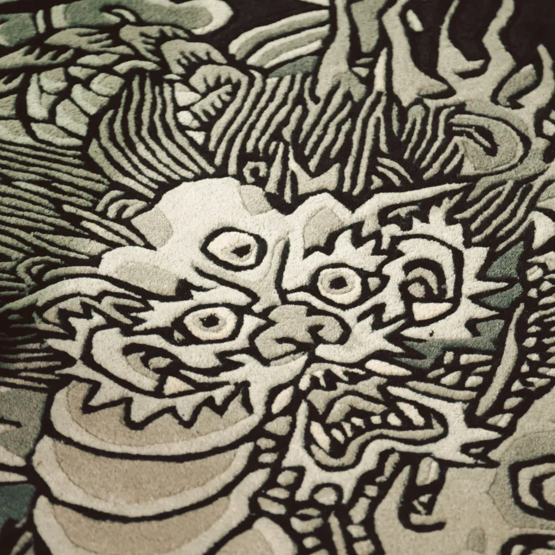 Handmade tattoo-inspired rug with detailed dragon pattern – Lunar Viper Rug