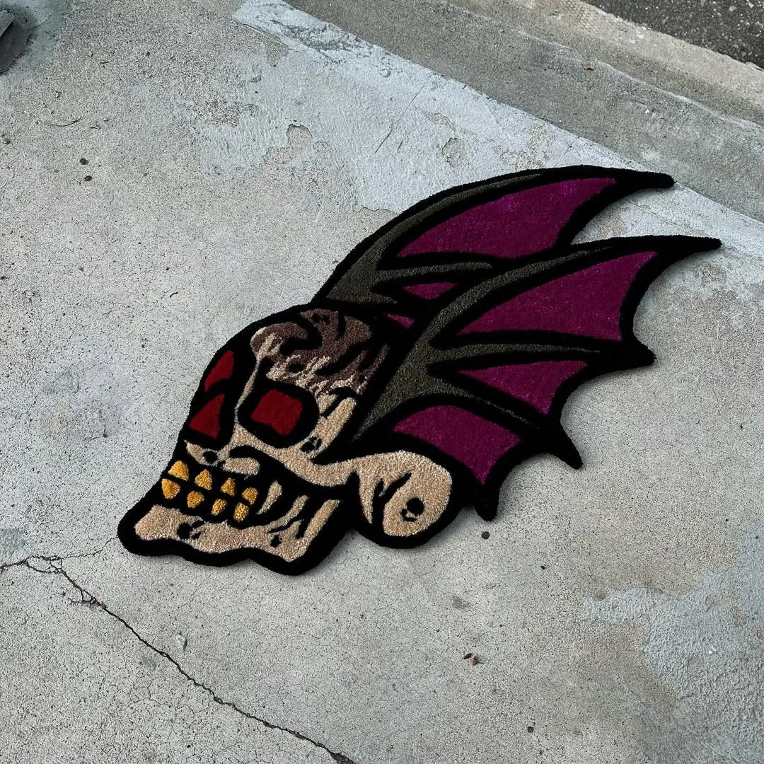 Hand-tufted wool rug showcasing dark skull design – Crimson Mirage Rug by Sneagear