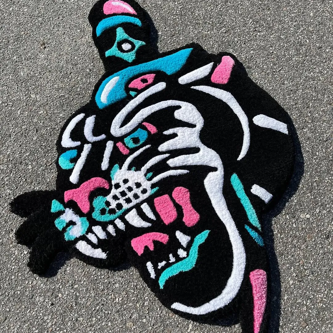 Noir Panthera Inked Rug Hand-tufted wool rug showcasing bold panther head illustration – Noir Panthera Rug by Sneagear