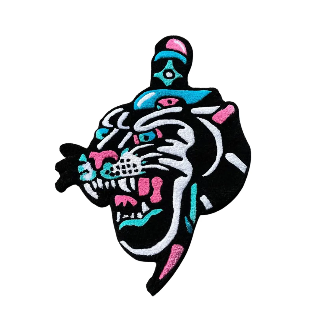 Noir Panthera Rug Noir Panthera Rug featuring neon black panther tattoo design – hand-tufted wool rug by Sneagear