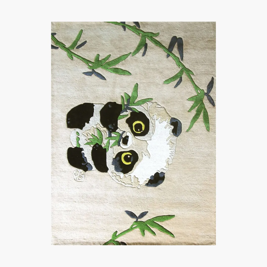 Panda Hugs Rug featuring an adorable panda eating bamboo – hand-tufted wool kids’ rug by Sneagear