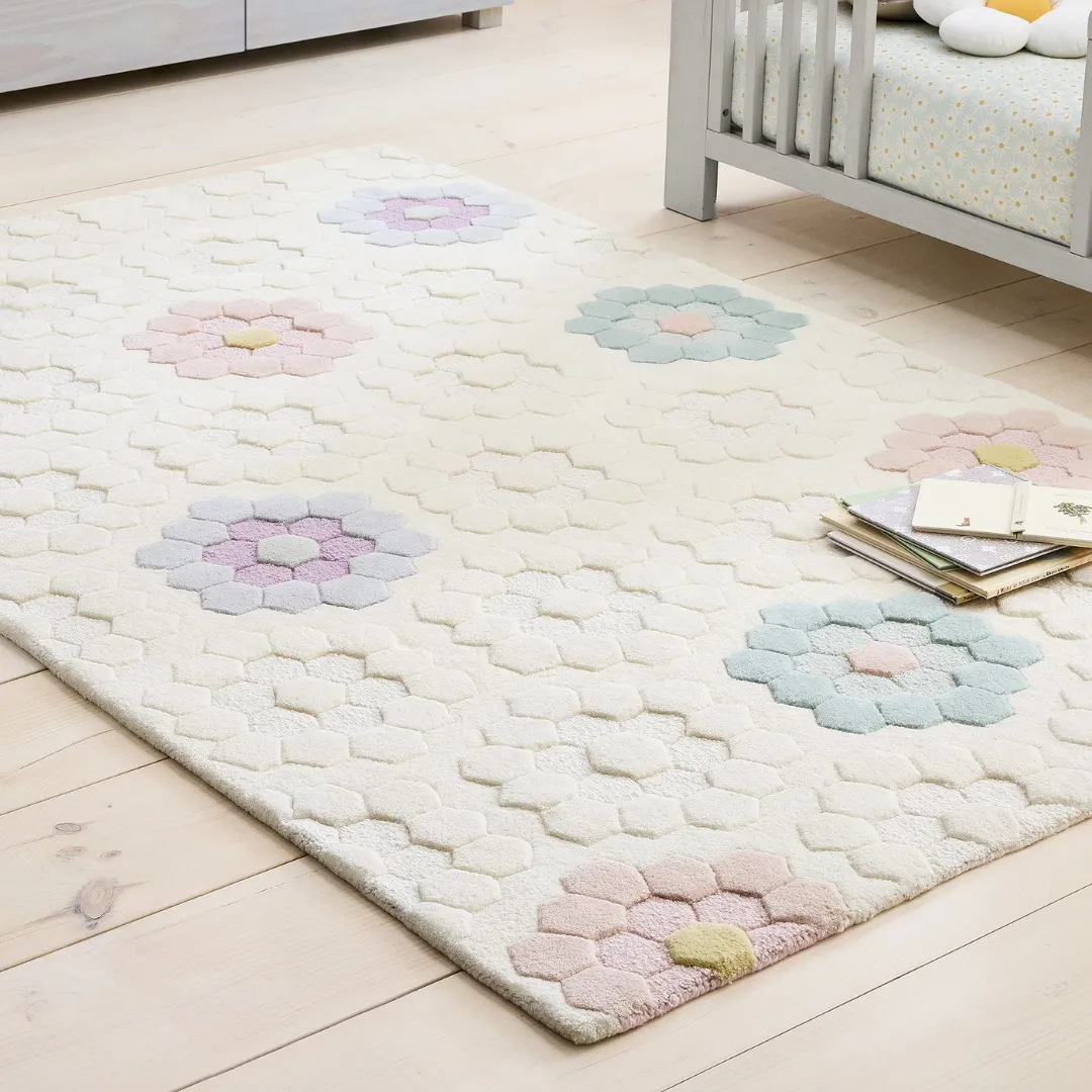 Hand-tufted Pollen Prism Rug with soft pastel flower designs – modern wool area rug