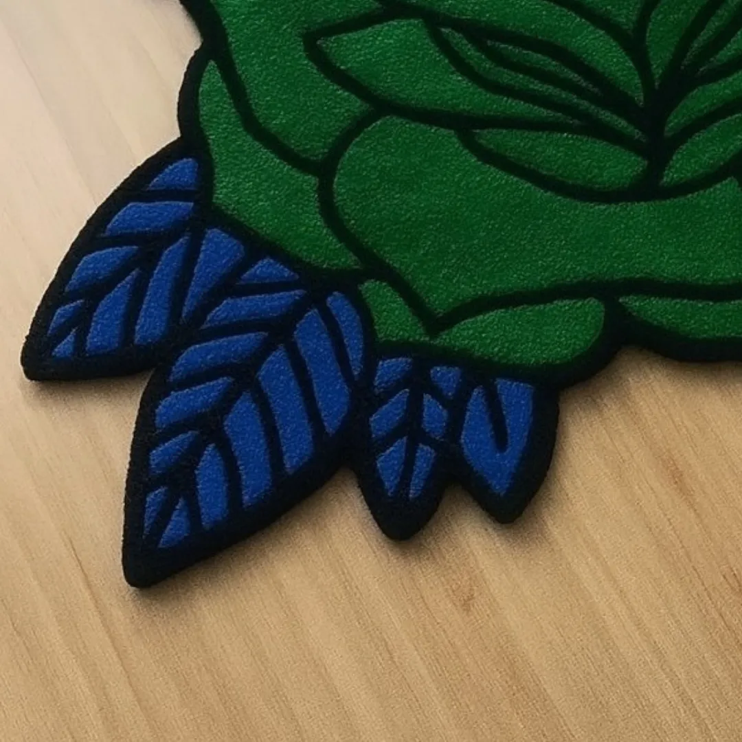 Floral-inspired Verdant Thorne Rug – hand-tufted green rose design for artistic interiors