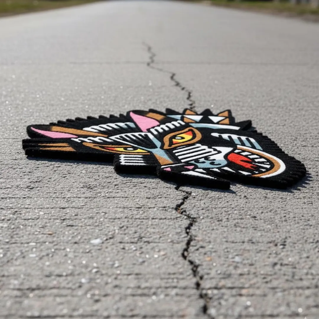 Tattoo decor rug with fierce wolf design and sharp detailing – Lunar Wolf Handmade Rug