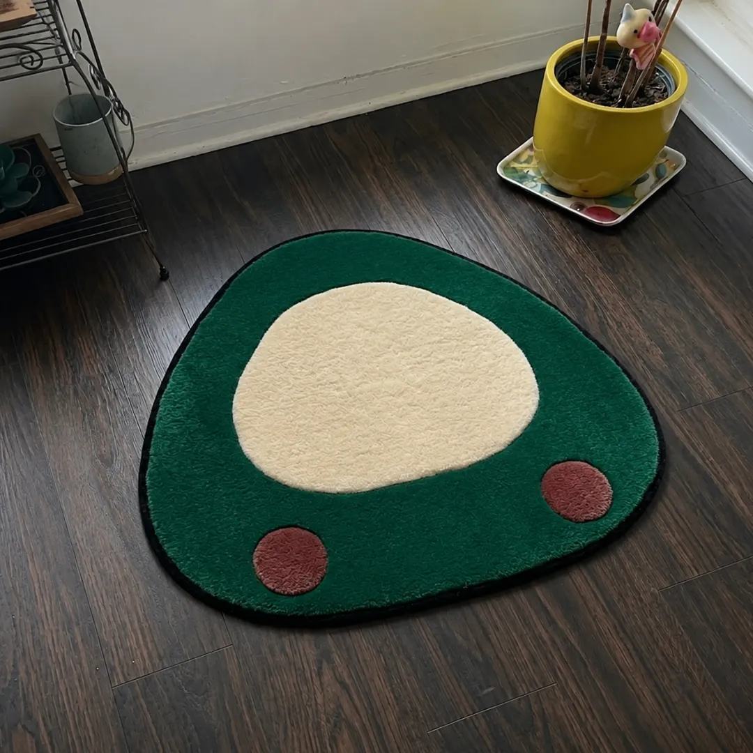 nap legend rug angle view Angle view of the handmade Nap Legend tufted rug showcasing its unique contours and texture.