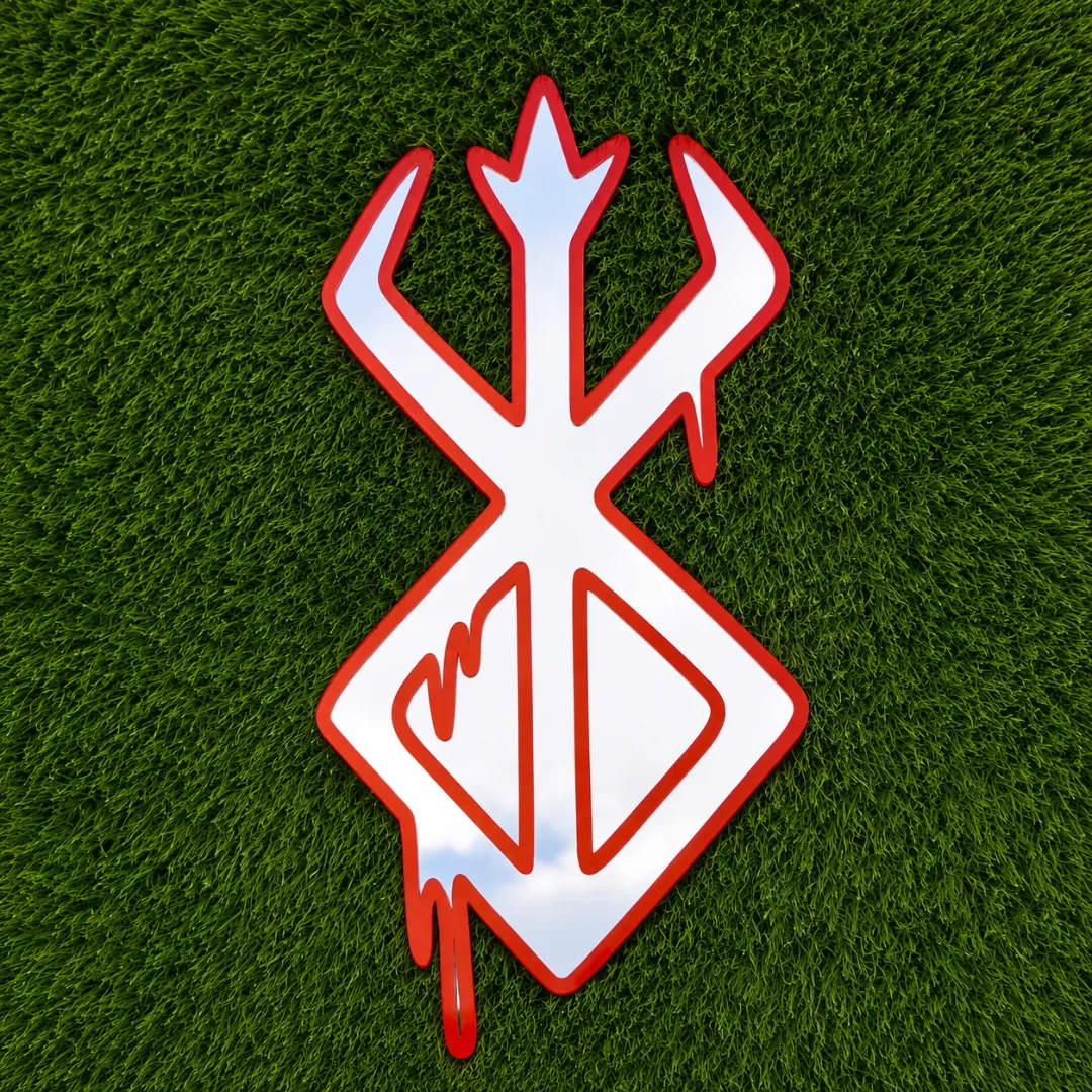 Kairo Edge novelty anime-themed wall mirror with a red outline placed outdoors on a green grass background.